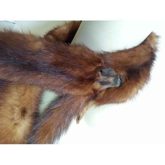 Genuine Vintage Mink Pelt Stole Three Full Body Real Fur Red/Brown Wrap Shawl - Picture 9 of 13